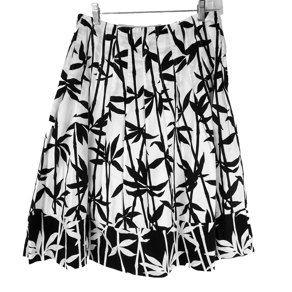 Jones NY Signature Skirt Women's 6 Lined Black & White Bamboo Print LKNU Pleated
